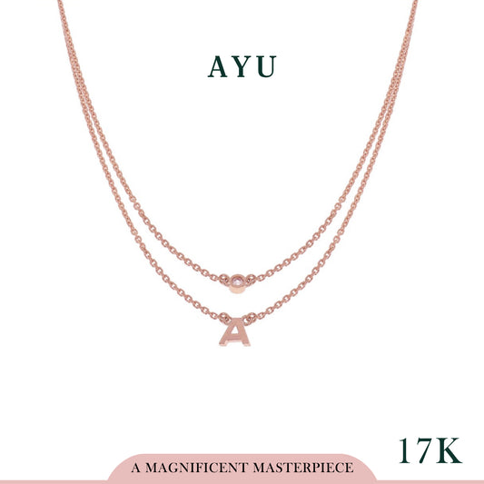 AYU Kalung Emas - Gold Initial Double Layer Necklace 17K Rose Gold