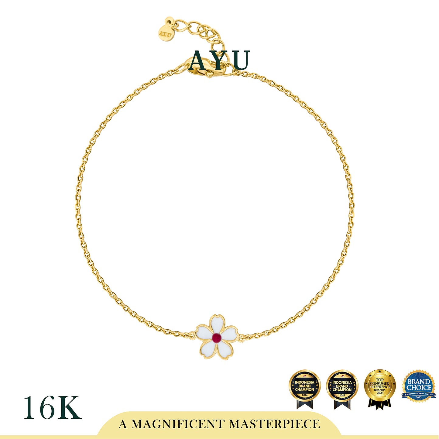 AYU Gelang Emas - Kawaii Sakura Chain Bracelet 16k Yellow Gold