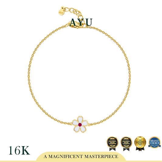 AYU Gelang Emas - Kawaii Sakura Chain Bracelet 16k Yellow Gold