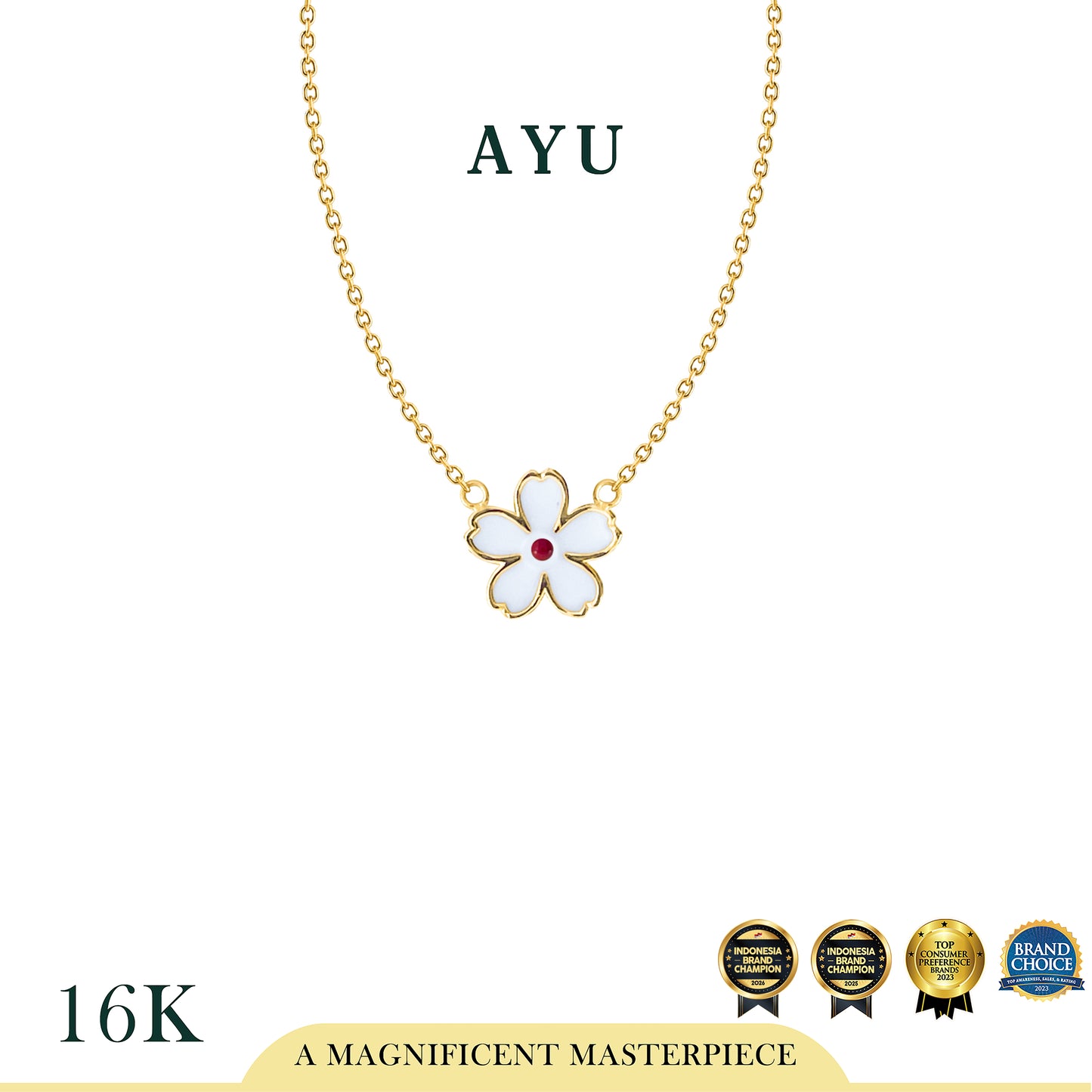 AYU Kalung Emas - Kawaii Sakura Chain Necklace 16k Yellow Gold