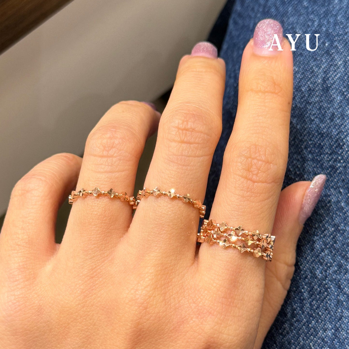 AYU Cincin Emas - Wajik Bling Stack 17K Rose Gold