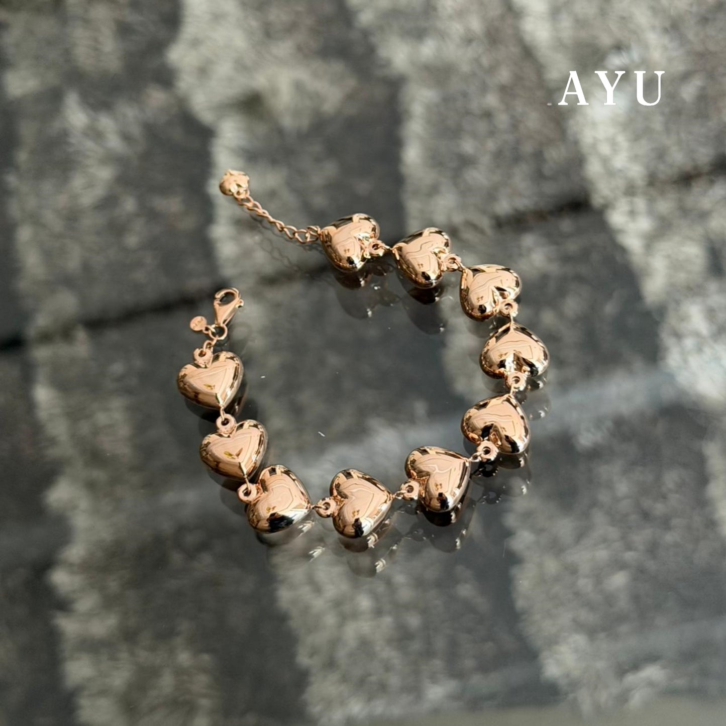 AYU Gelang Emas - Fluffy Fluffy Heart Eternity Chain Bracelet 17k Rose Gold