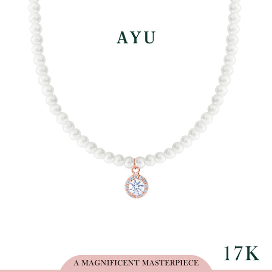 AYU Kalung Korea - Mini Round Charm With Beaded Manik Necklace 17k Rose Gold