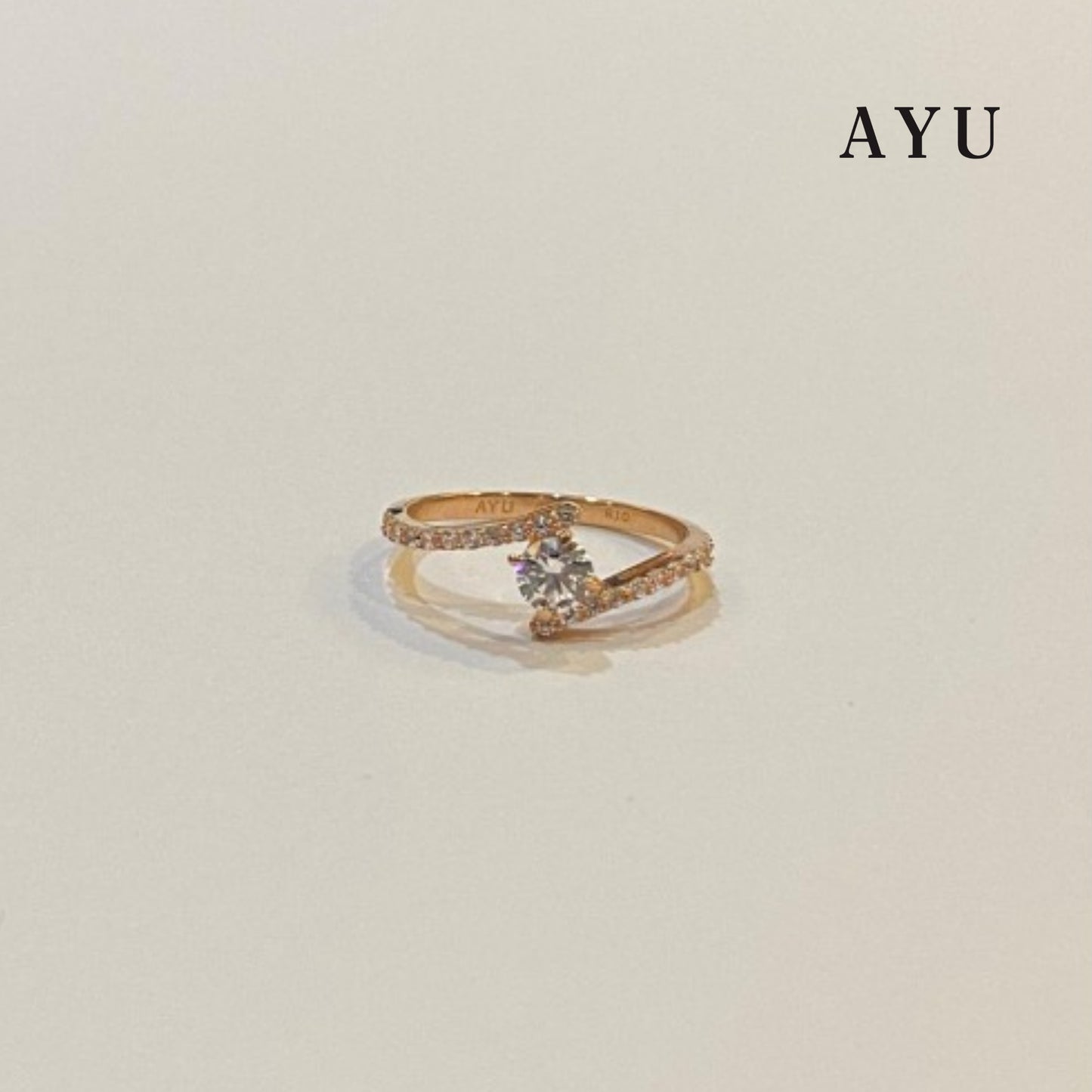 AYU Pave Curve Solitaire Ring 17k Rose Gold 10