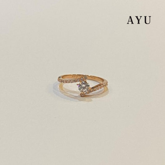 AYU Pave Curve Solitaire Ring 17k Rose Gold 10