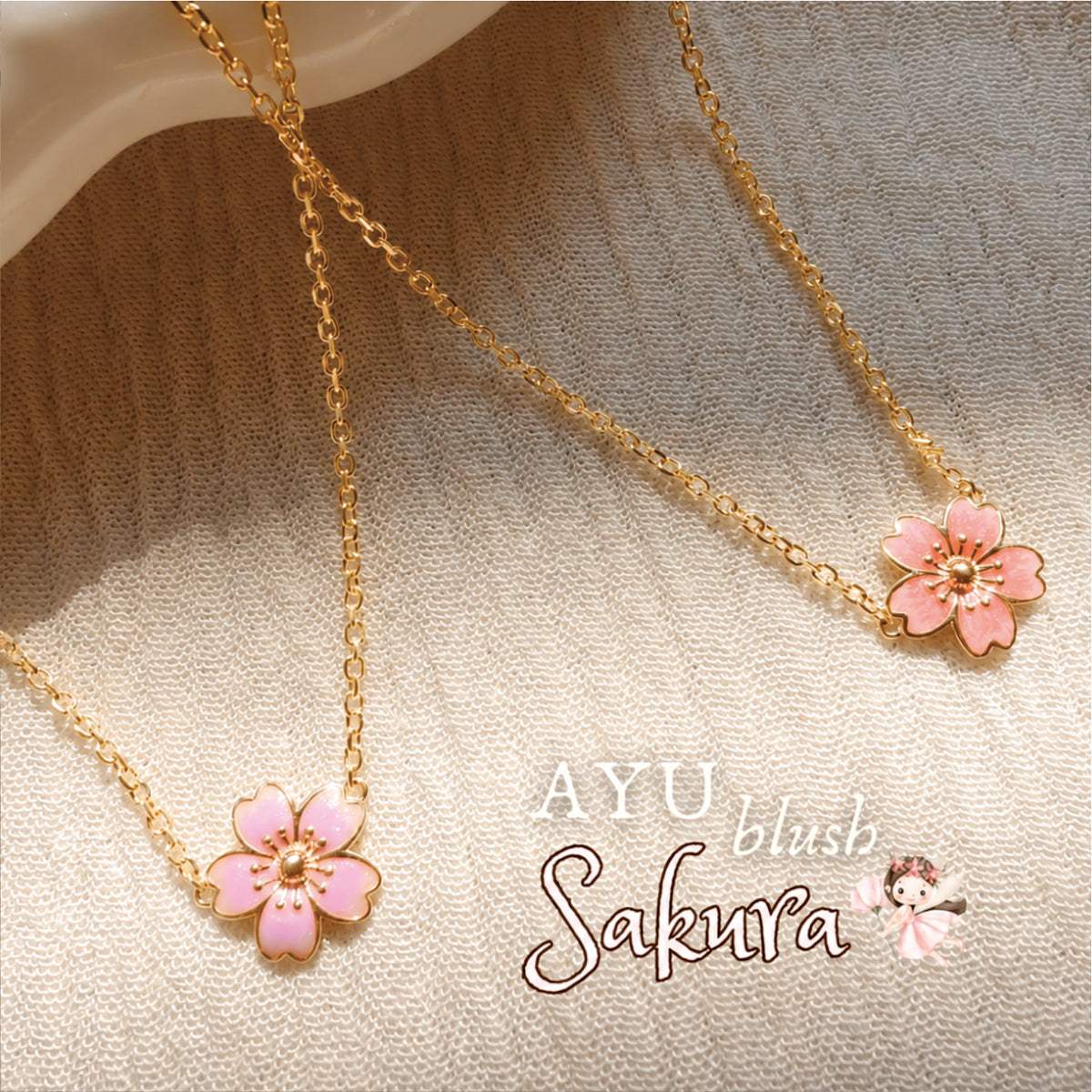 AYU Kalung Emas - Blush Sakura Chain Necklace 16k Yellow Gold