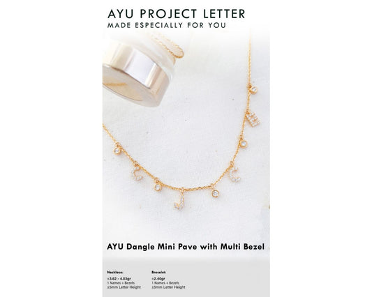 Custom Necklace Dangling Mini Pave With Multi Bezel LIDA 16k Yellow Gold 38-40cm