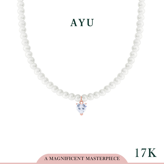 AYU Kalung Korea - Love is Love Charm With Beaded Manik Necklace 17k Rose Gold