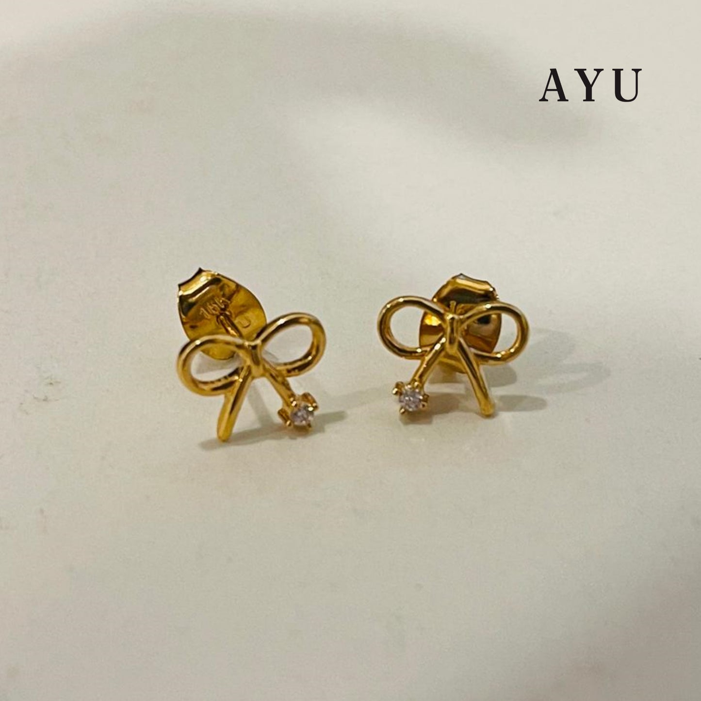 AYU Anting Emas - Gold Ribbon With Mini Sparkle Studs 16k Yellow Gold