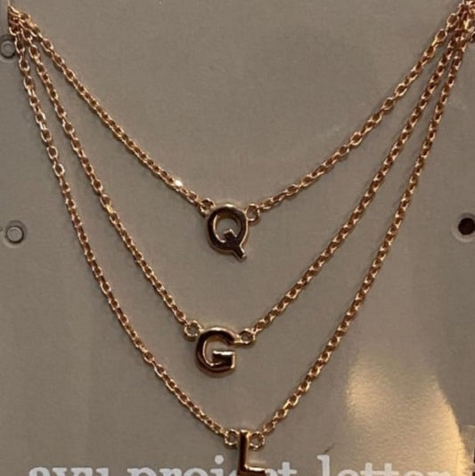 Custom Order PL Triple Layer Initial Necklace with trixie chain  (A,S,M ), 17k Rose Gold 38-40-42cm