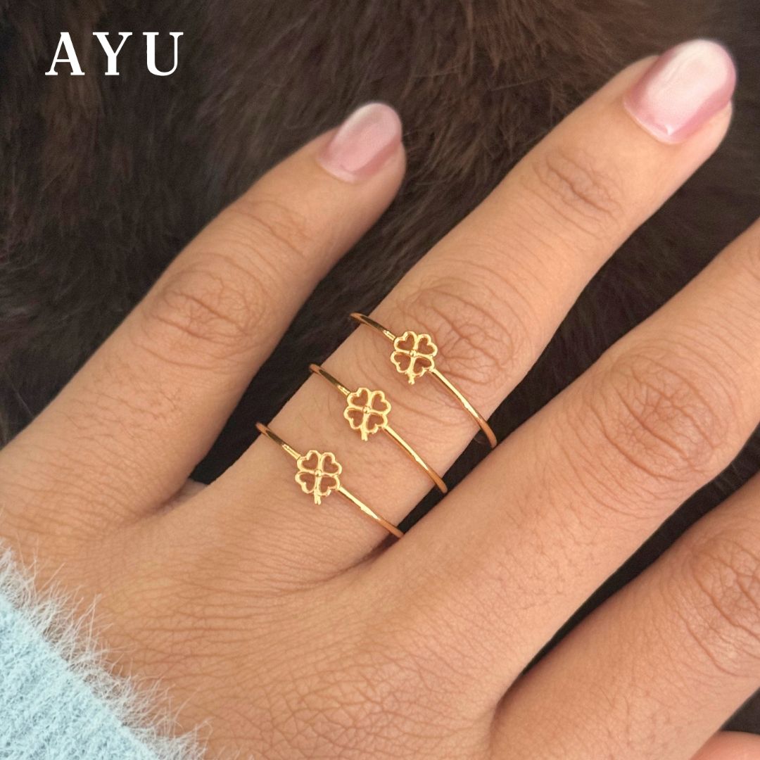 AYU Cincin Emas - Golden Line Lucky Clover Ring 16k Yellow Gold