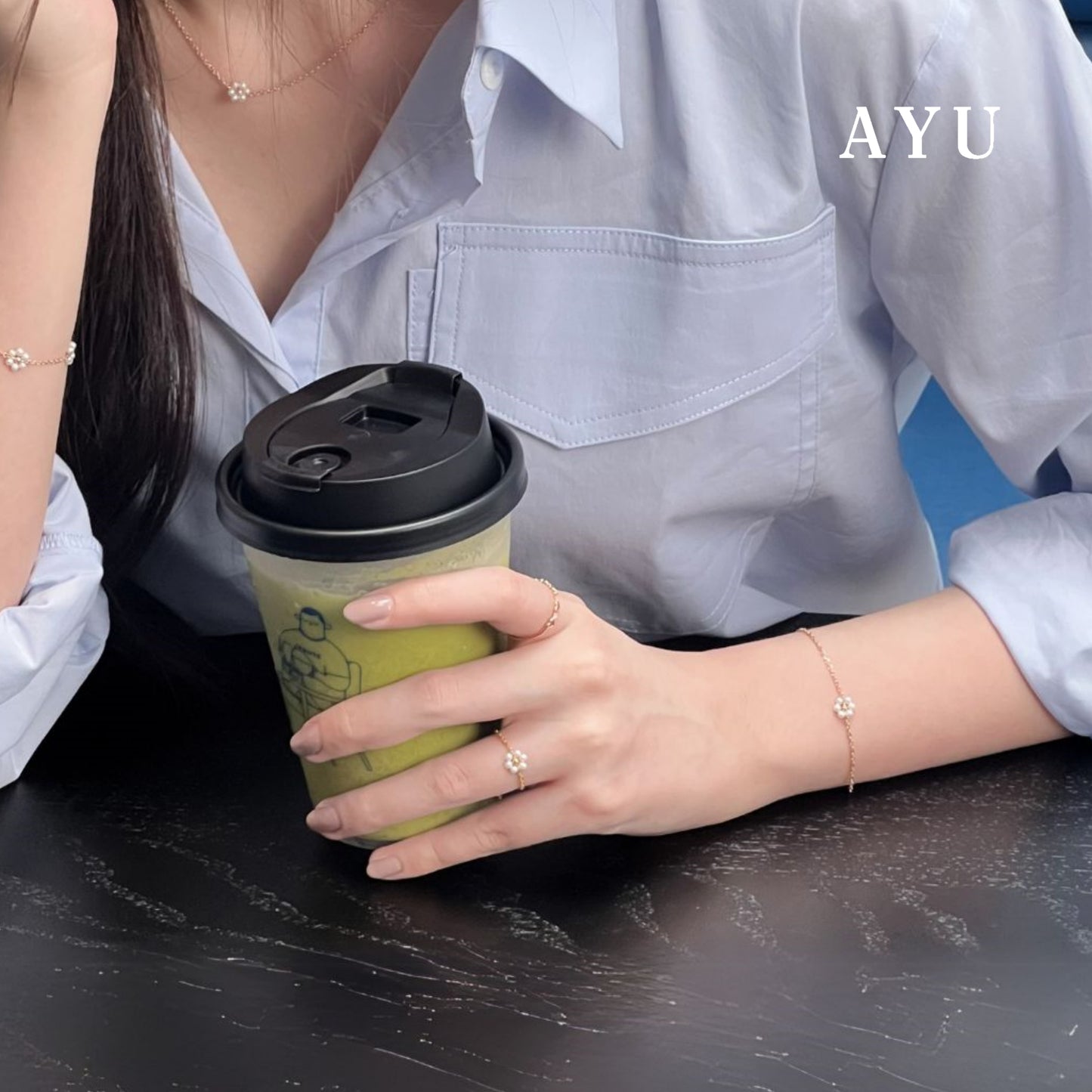 AYU Cincin Emas - Beaded Pearl Flower Adjustable Ring 17k Rose Gold