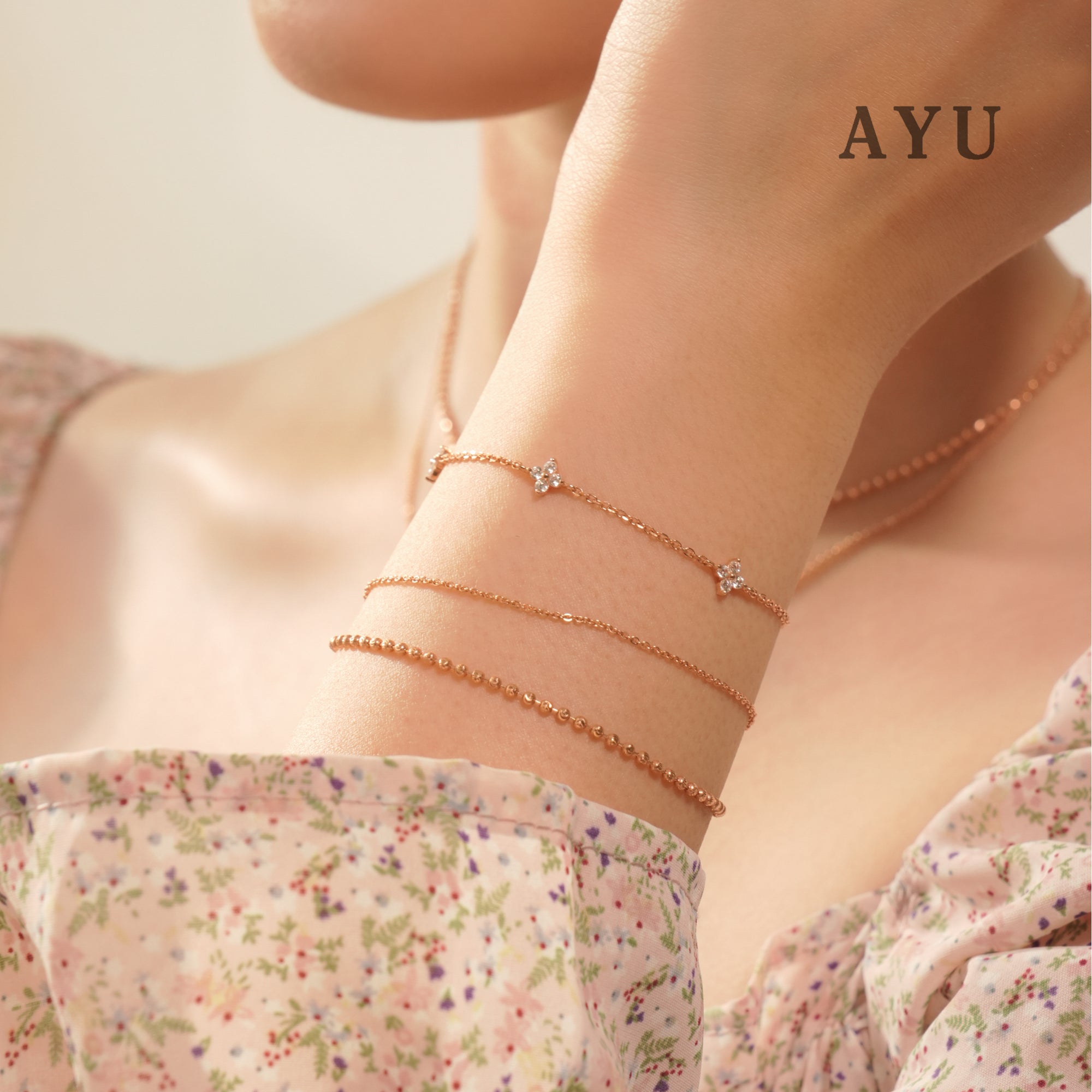 AYU Double Layer Pepper Beads And Trixie Chain Bracelet 17k Rose Gold