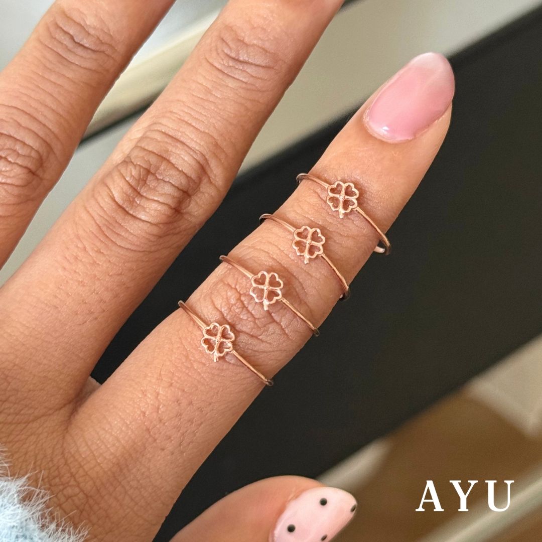 AYU Cincin Emas - Golden Line Lucky Clover Ring 16k Yellow Gold