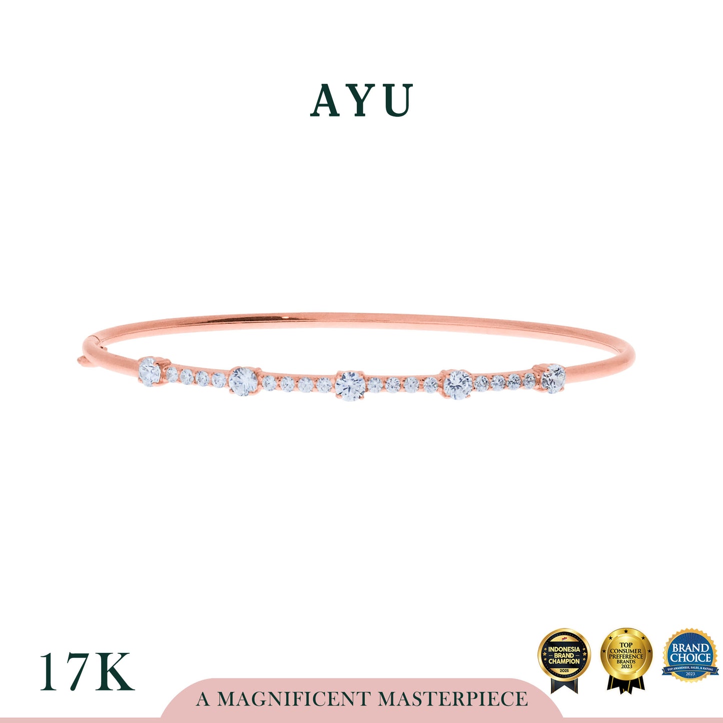 AYU Gelang Emas - Pave Bar Wire Bangle 17k Rose Gold