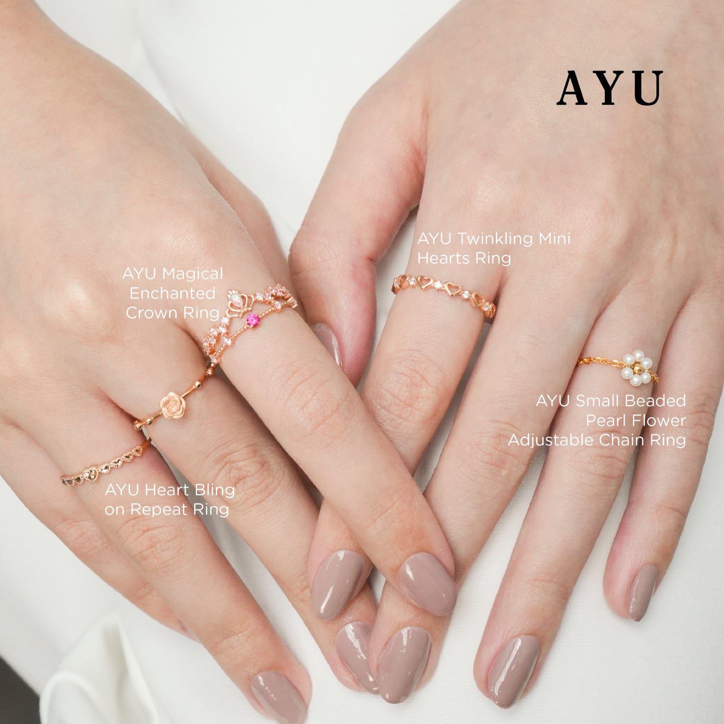 AYU Cincin Emas - Beaded Pearl Flower Adjustable Ring 17k Rose Gold