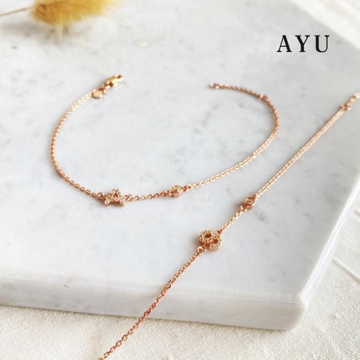 AYU Gelang Emas - Pave Initial With Bezel Chain Bracelet 17k Rose Gold