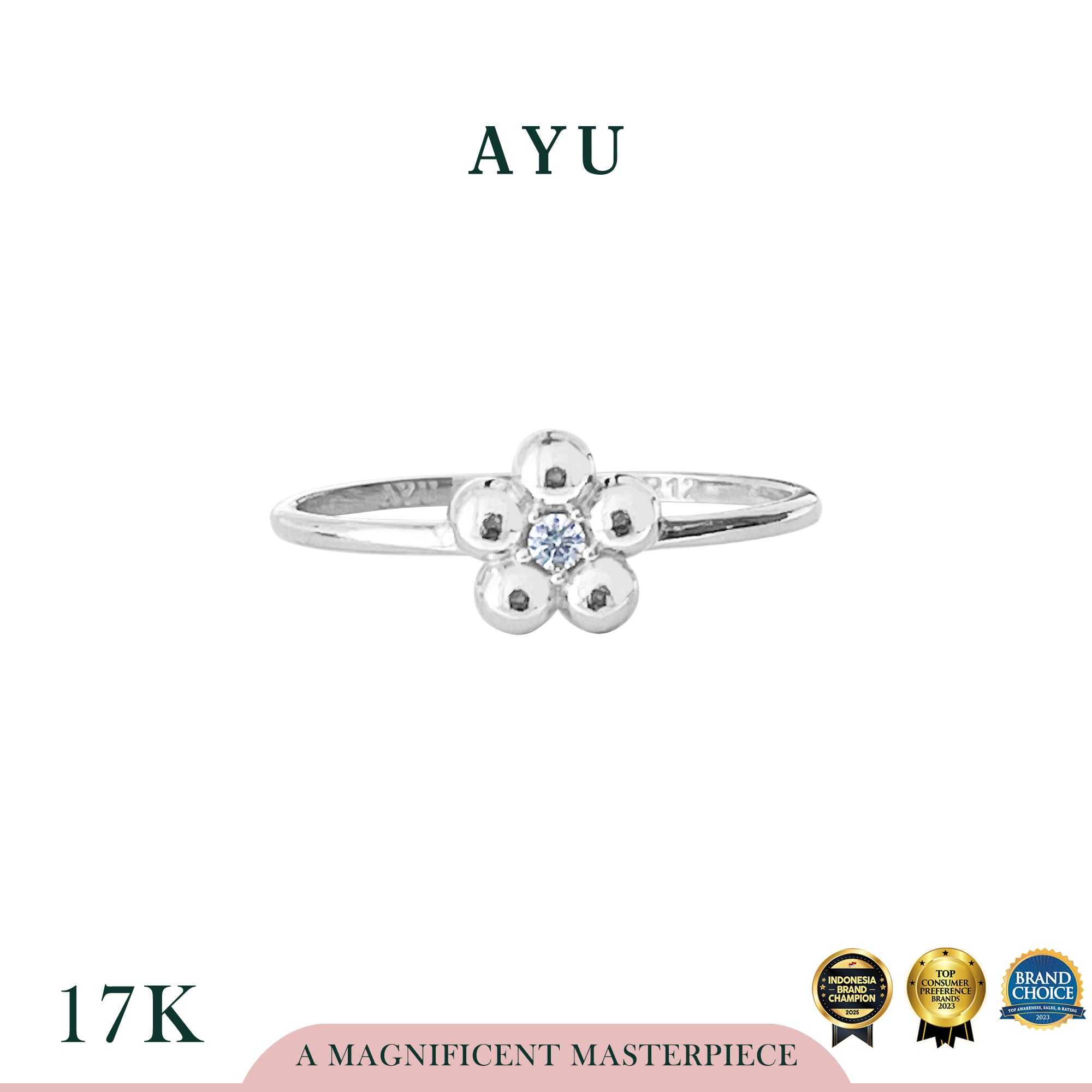 AYU Cincin Emas - Mochi Flower Ring 17k White Gold