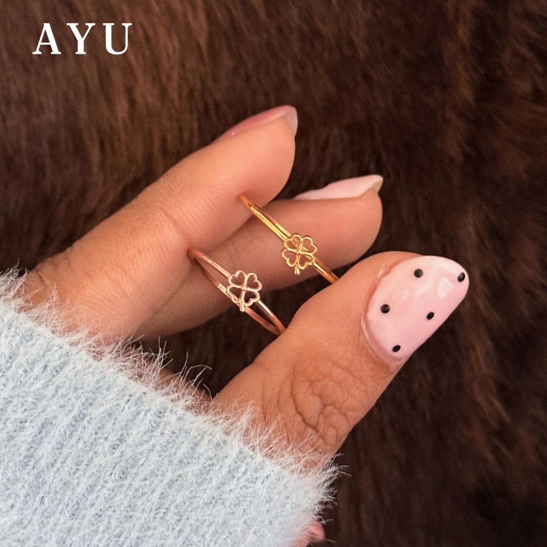 AYU Cincin Emas - Golden Line Lucky Clover Ring 16k Yellow Gold