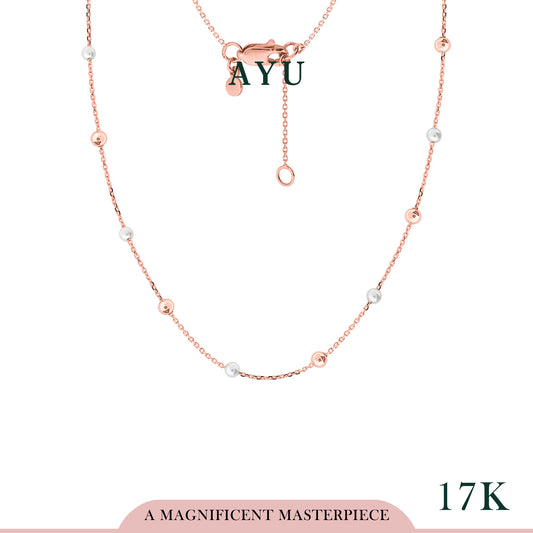 AYU Kalung Emas - Gold Boba With Pearl Chain Necklace 17k Rose Gold