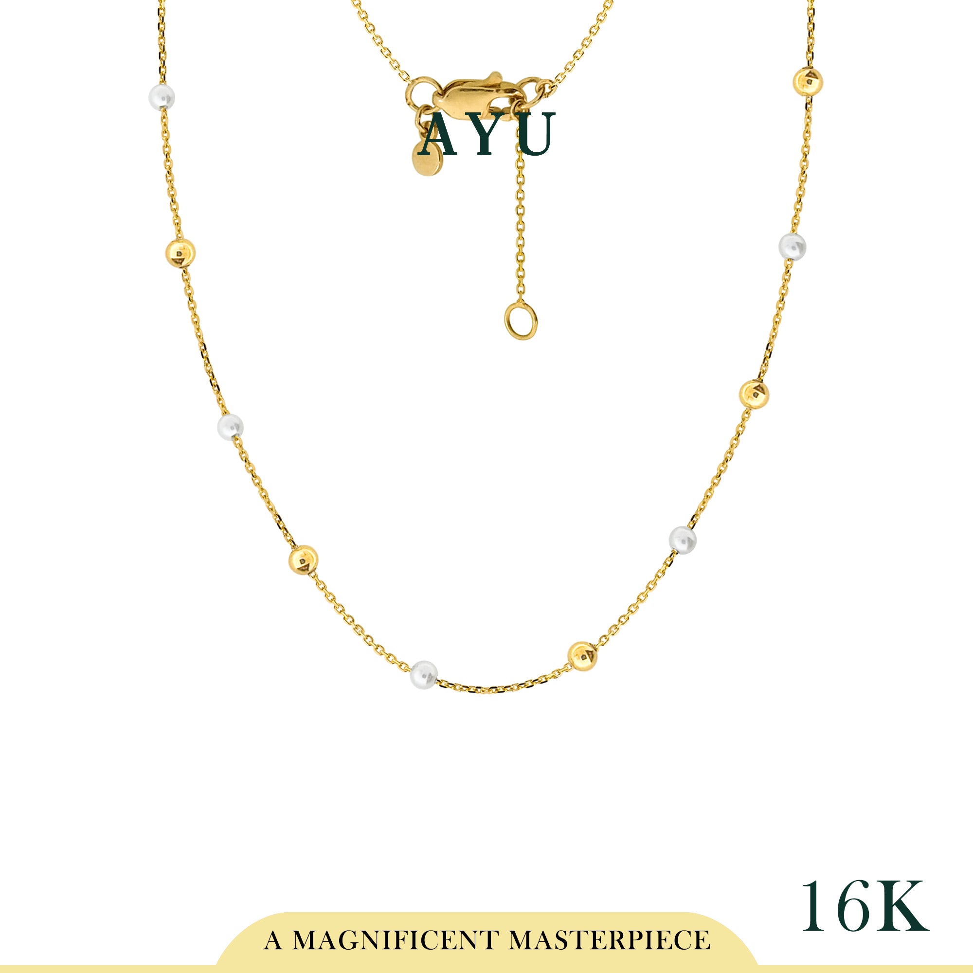 AYU Kalung Emas - Gold Boba With Pearl Chain Necklace 16k Yellow Gold