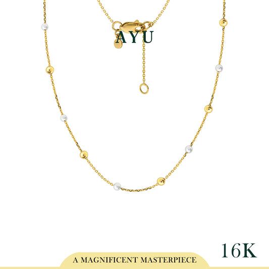 AYU Kalung Emas - Gold Boba With Pearl Chain Necklace 16k Yellow Gold