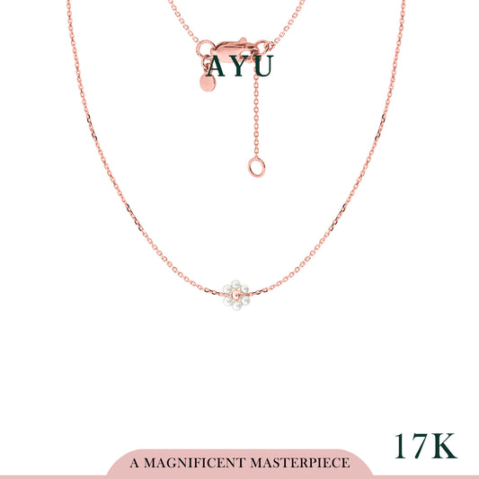 AYU Kalung Emas - Small Beaded Pearl Flower Necklace 17k Rose Gold