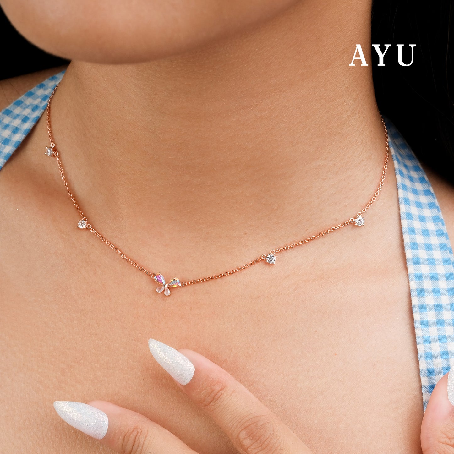 AYU Kalung Emas - Magical Butterfly Chain Necklace 17k Rose Gold