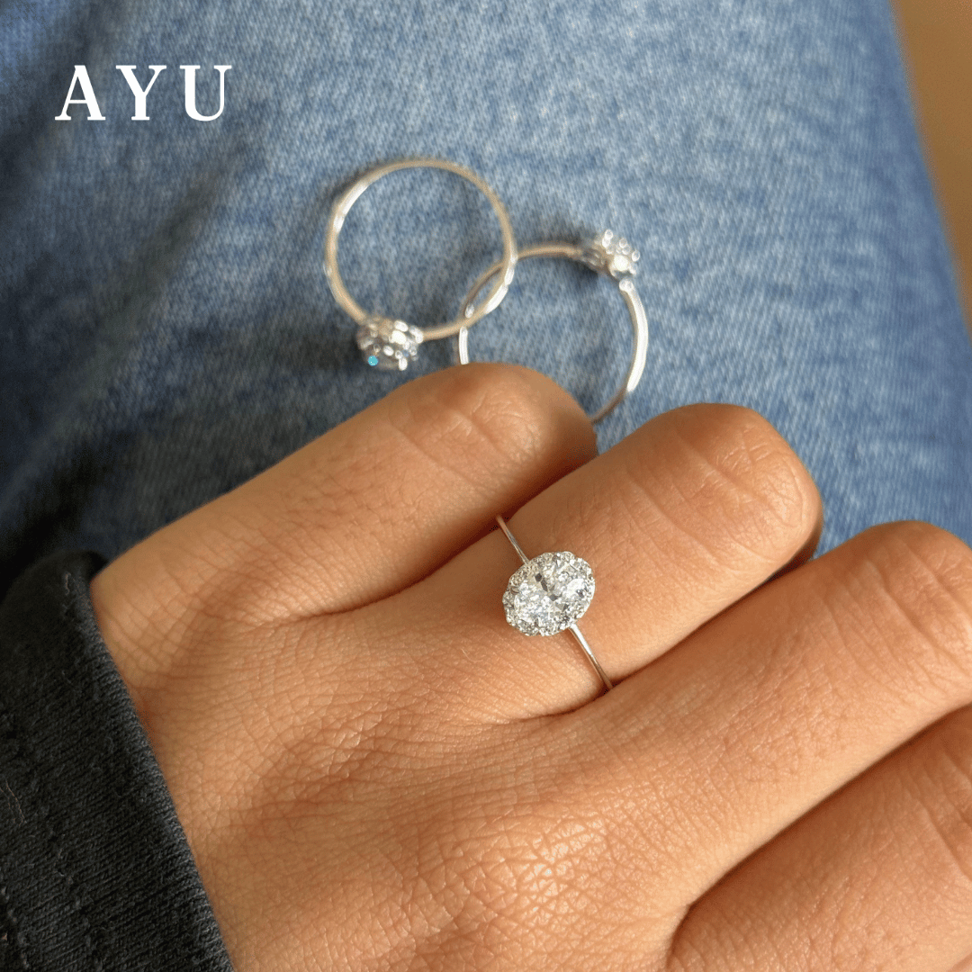 AYU Cincin Emas - Oval Halo Ring 17k Rose Gold