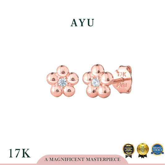 AYU Anting Emas - Mochi Flower Studs 17k Rose & White Gold
