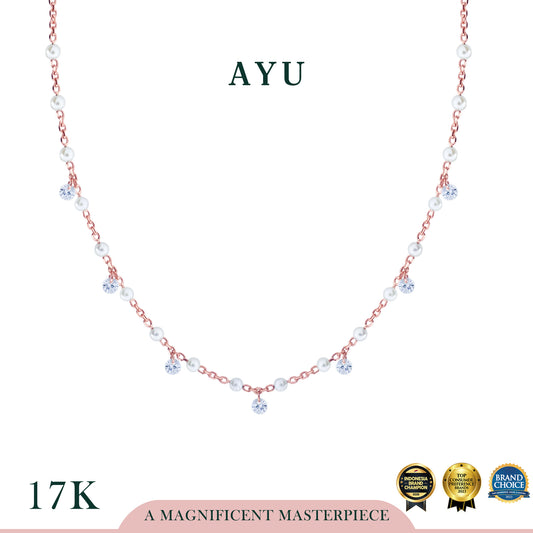 AYU Kalung Emas - Mini Pearl With Candy Pop Chain Necklace 17k Rose Gold