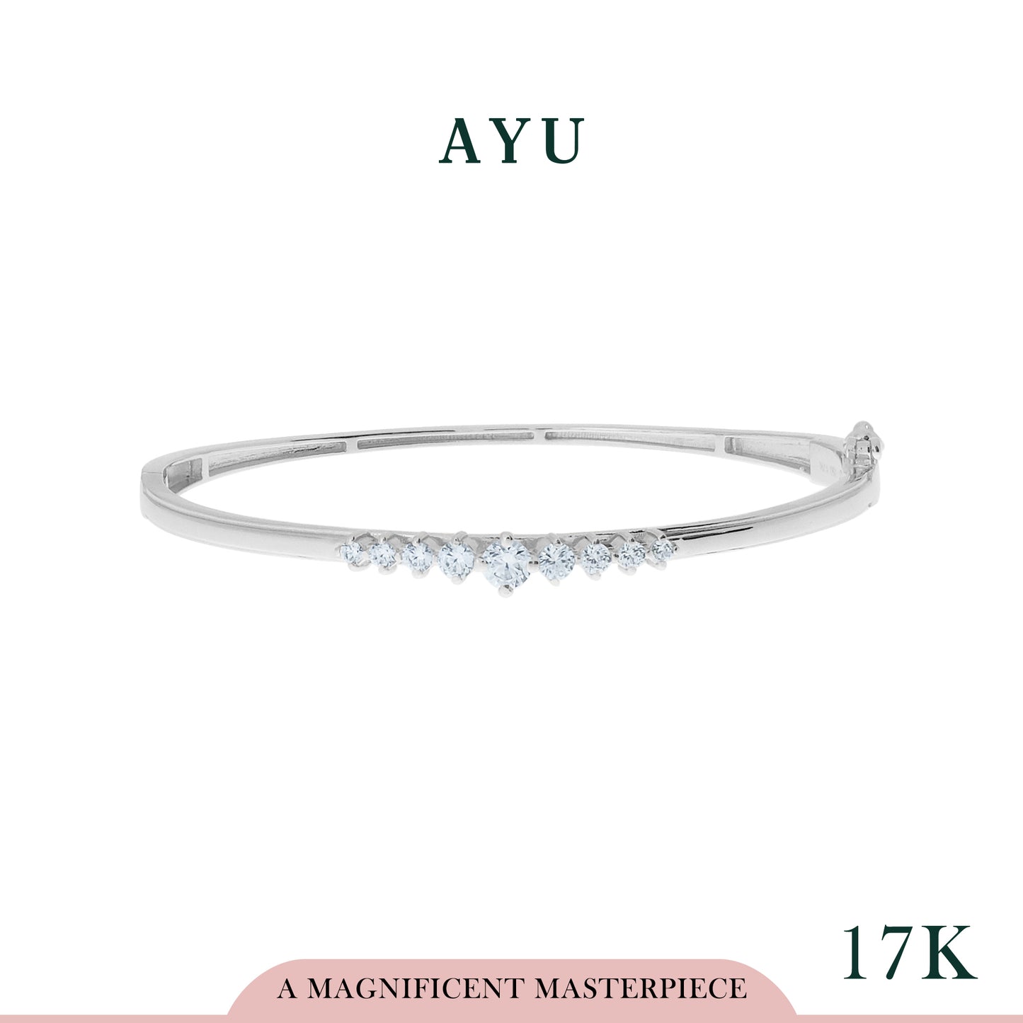 AYU Gelang Emas - Graduated Solitaires Bangle 17K White Gold