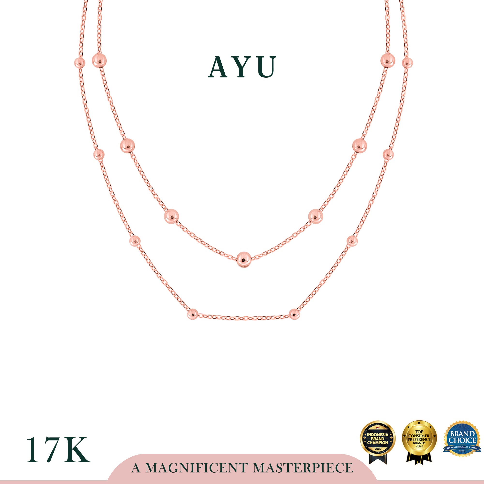 AYU Kalung Emas - Boba Party Double Layer Necklace 17k Rose Gold