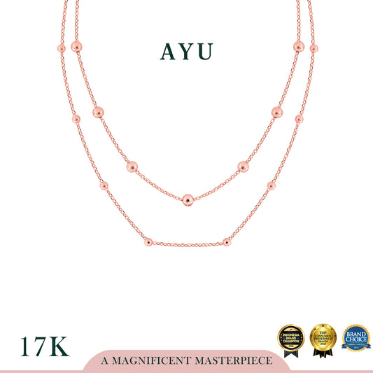AYU Kalung Emas - Boba Party Double Layer Necklace 17k Rose Gold