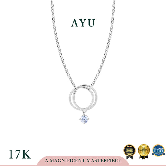 AYU Kalung Emas - Mini Solitaires On Interlocking Circles Chain Necklace 17k White Gold