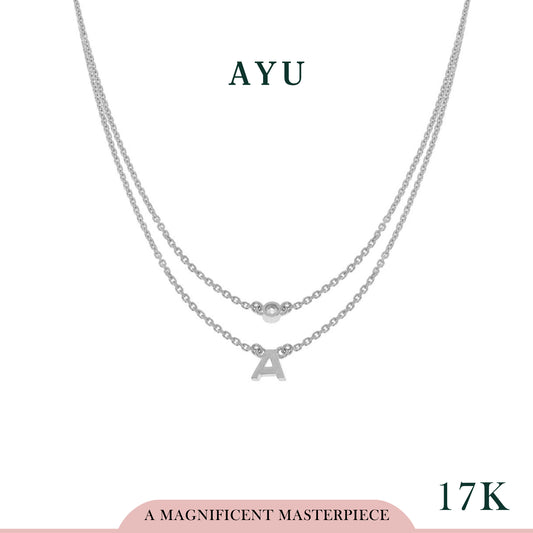 AYU Kalung Emas - Gold Initial Double Layer Necklace 17K White Gold