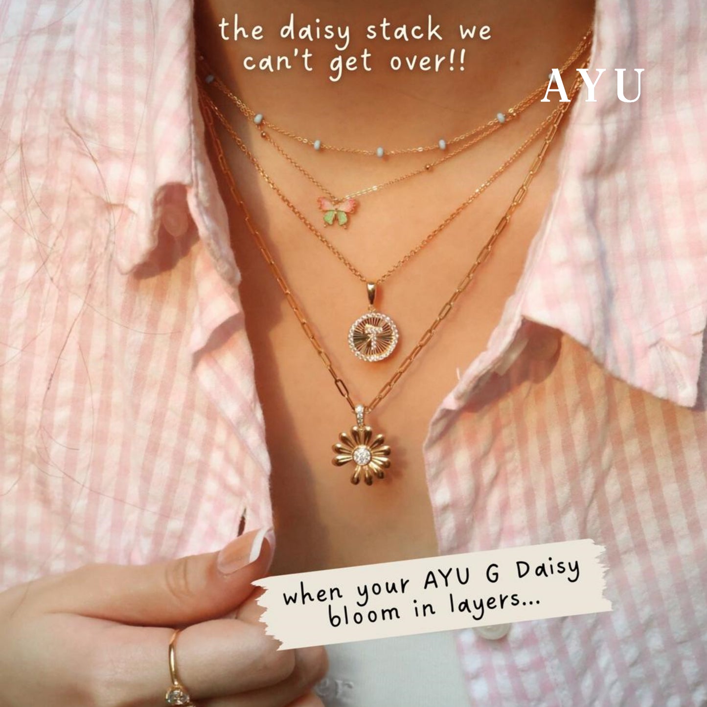 AYU Kalung Emas - Golden G Daisy Paper Clip Necklace 17k Rose Gold