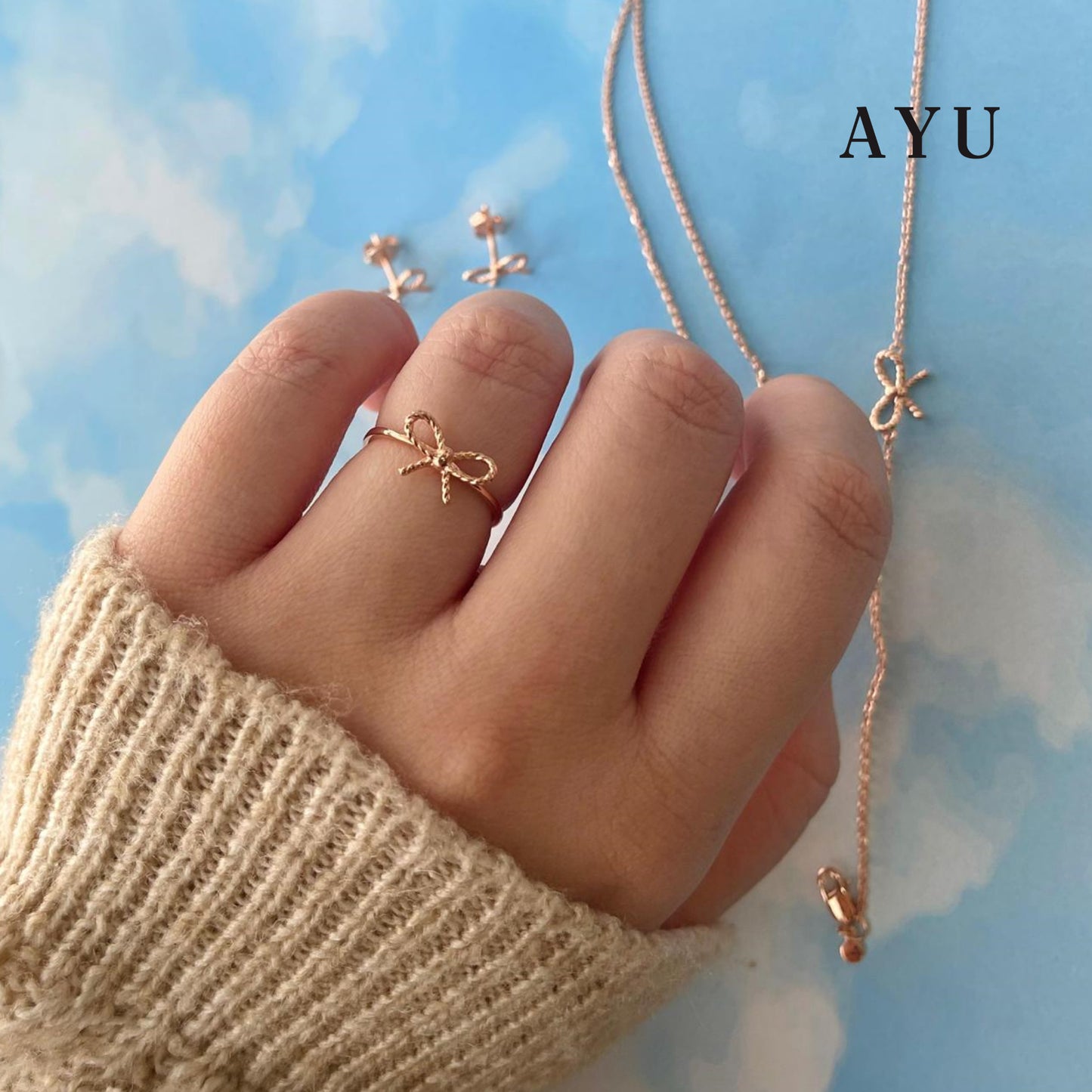 AYU Cincin Emas - Twist Ribbon Ring 17K Rose Gold