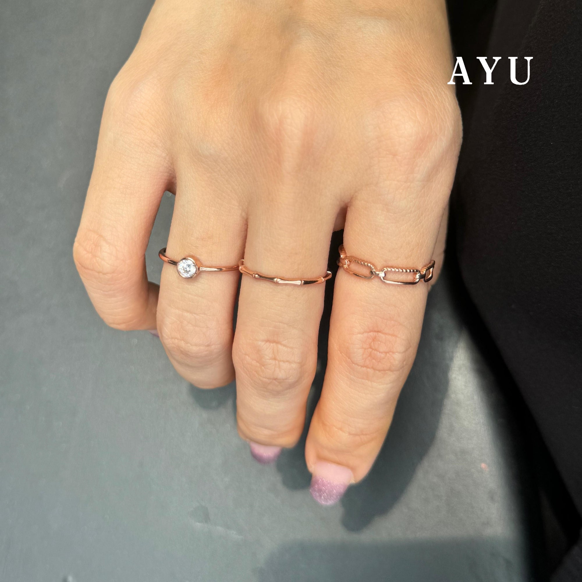 AYU Cincin Emas - Bamboo Stack 17K Rose Gold