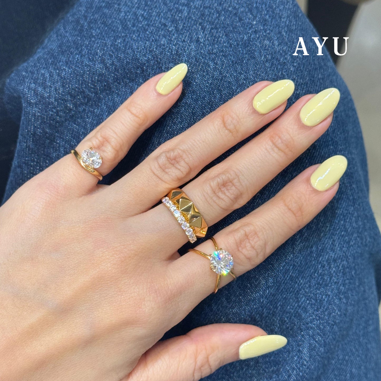 AYU Cincin Emas - Bold Stud Stack Ring 16k Yellow Gold
