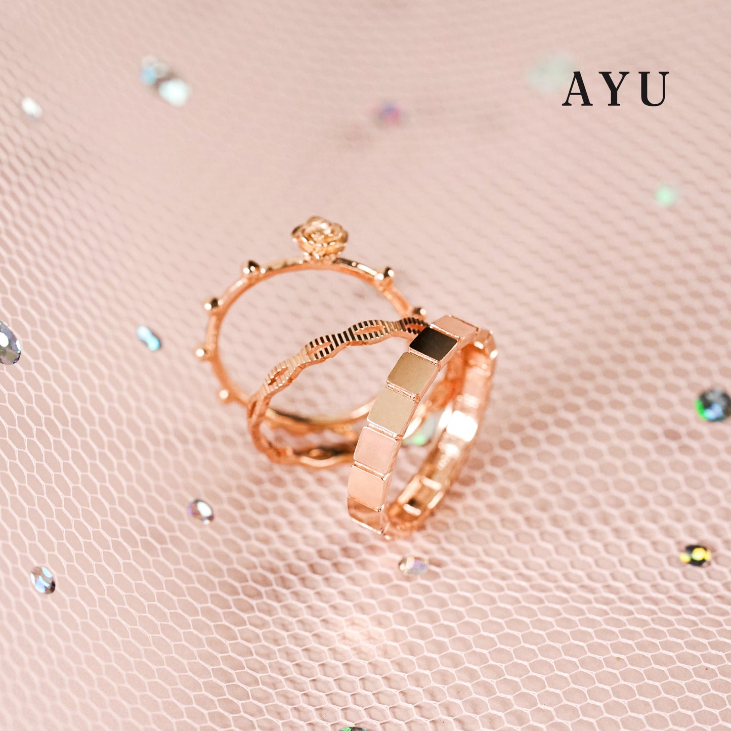 AYU Cincin Emas - Gold Marquis Bling Stack 17K Rose Gold