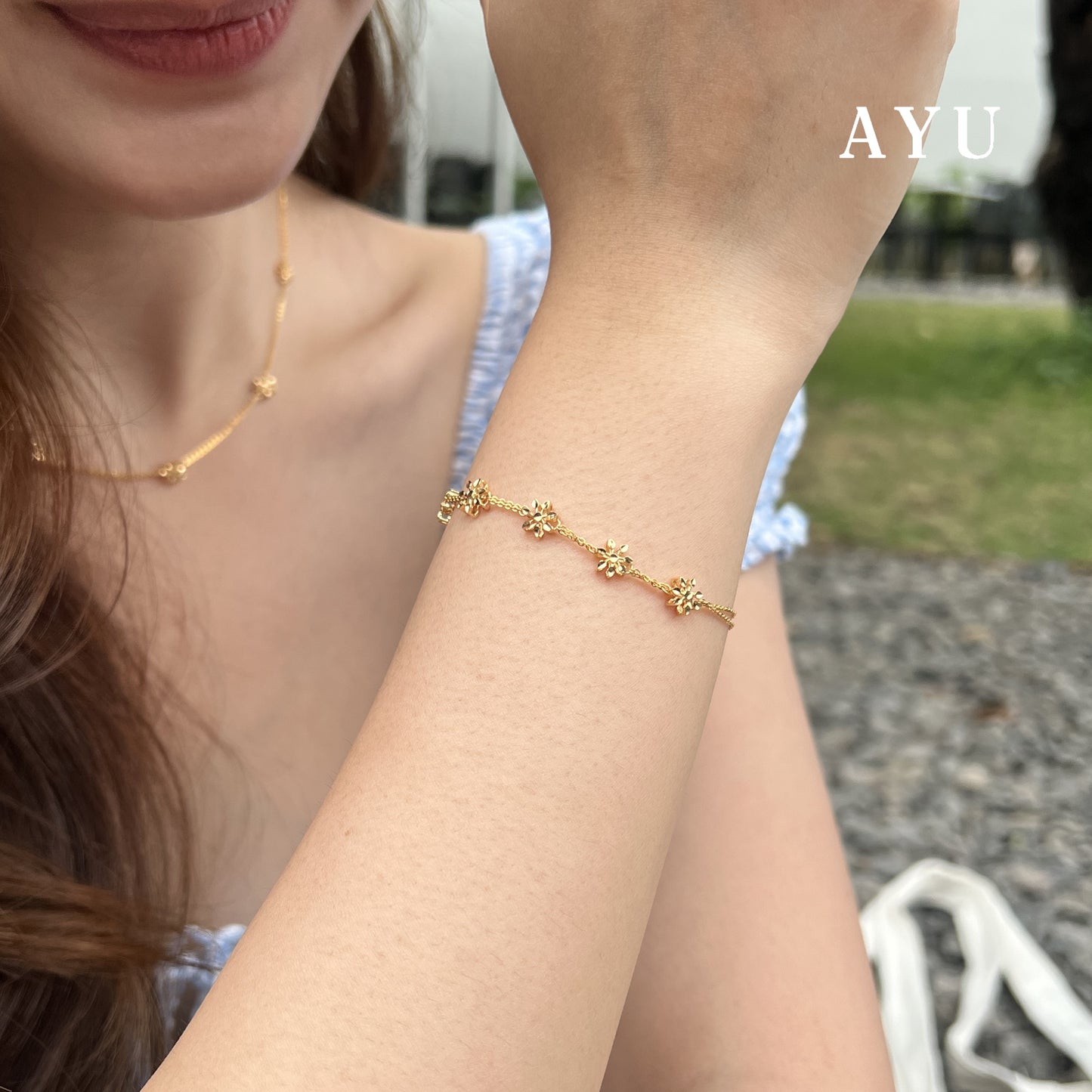 AYU Gelang Emas - Twinkle Snowflake Chain Bracelet 16k Yellow Gold