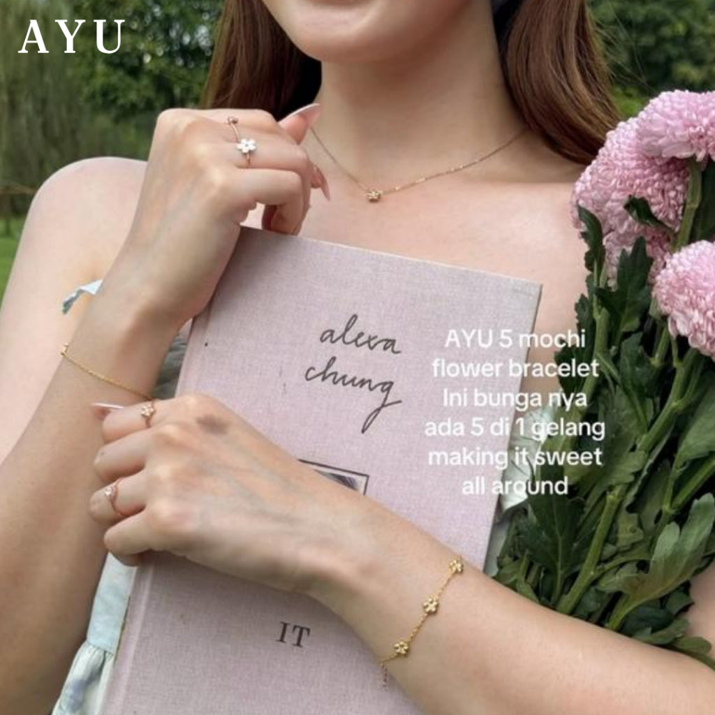 AYU Gelang Emas - 5 Mochi Flower Chain Bracelet 17k Rose Gold