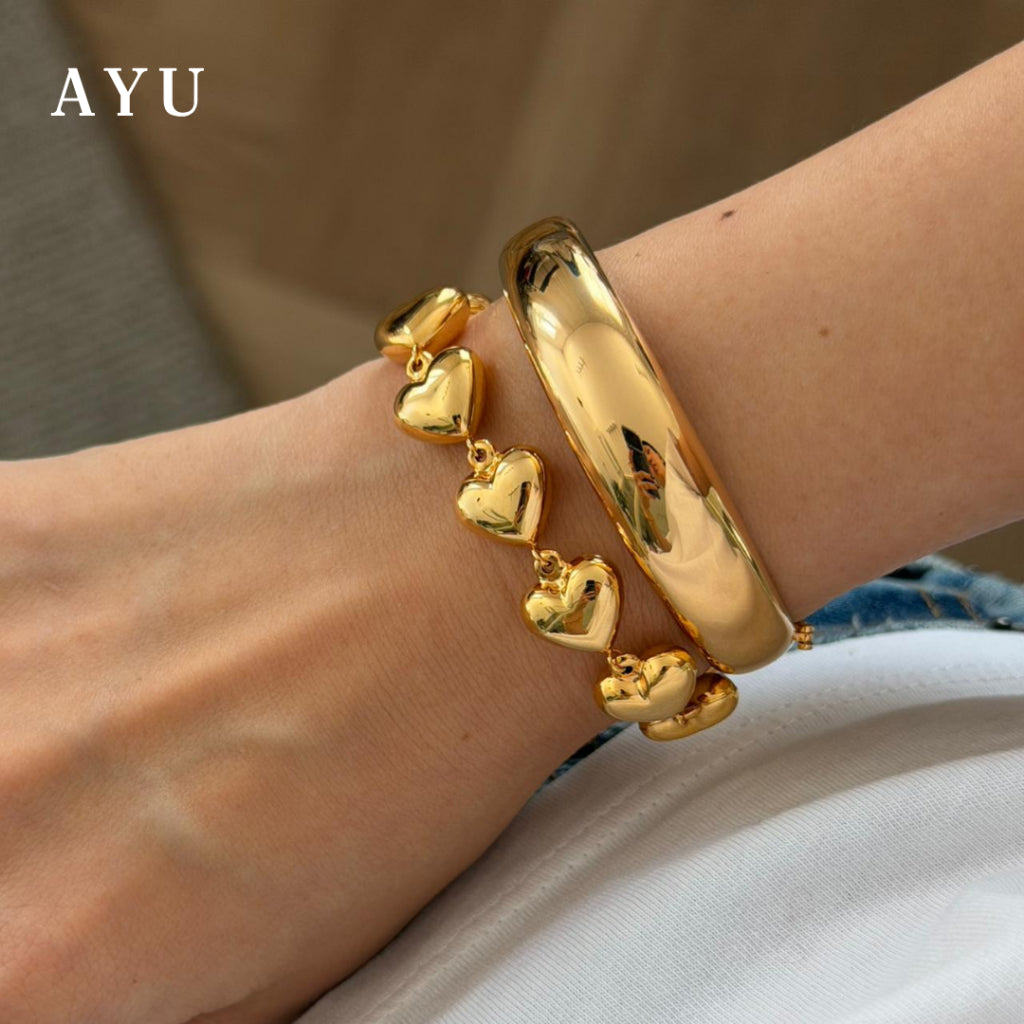 AYU Gelang Emas - Fluffy Fluffy Heart Eternity Chain Bracelet 8k Yellow gold