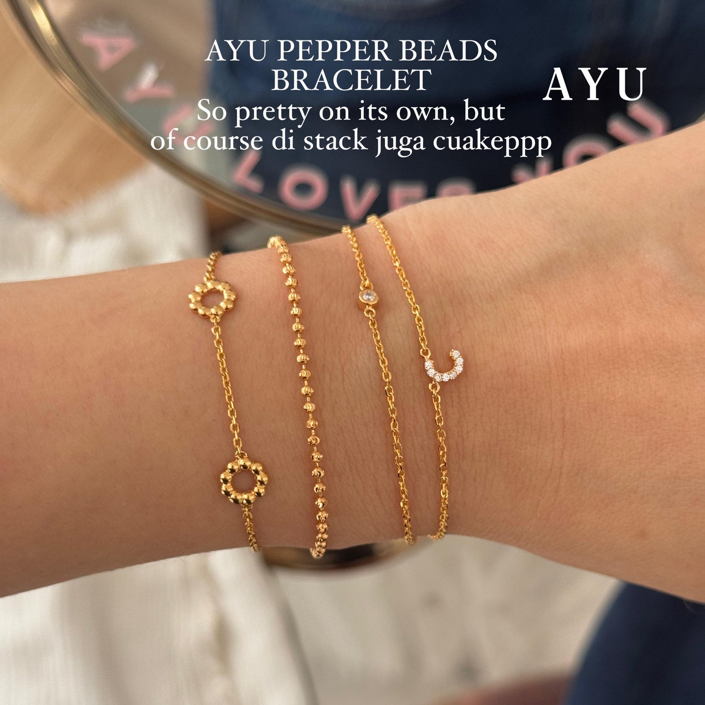 AYU Gelang Emas - Pepper Beads Chain Bracelet 16k Yellow Gold