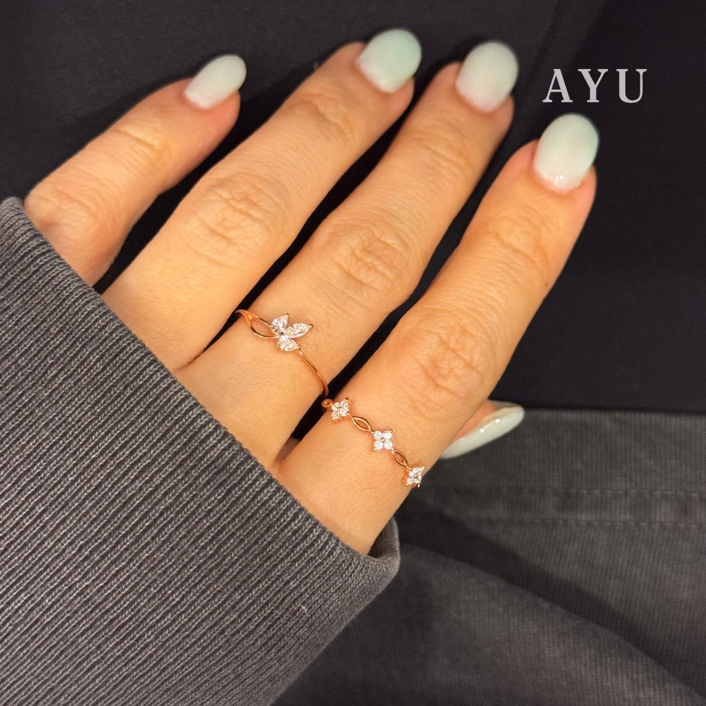 AYU Cincin Emas - 3 Blossom Ring 17k White Gold