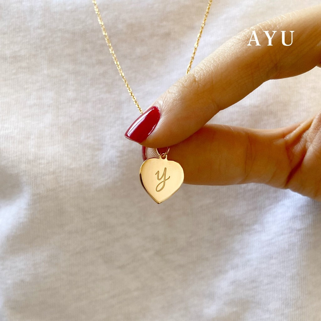 AYU Liontin Emas - Heart Initial Pendant 16K Yellow Gold