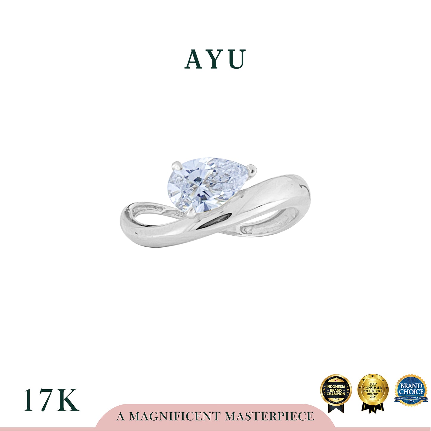 AYU Cincin Emas - Floating Teardrop Ring 17k White Gold