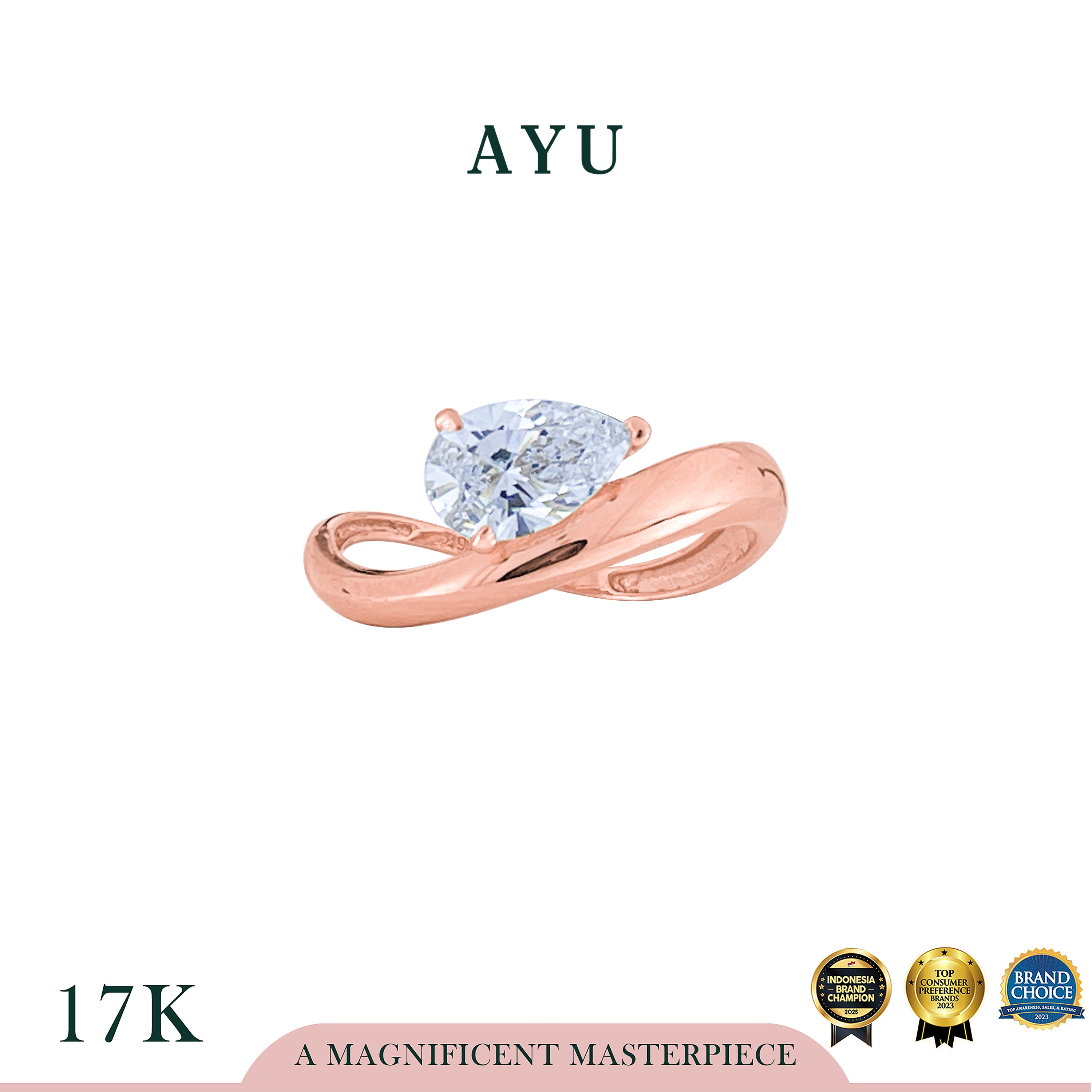 AYU Cincin Emas - Floating Teardrop Ring 17k Rose Gold