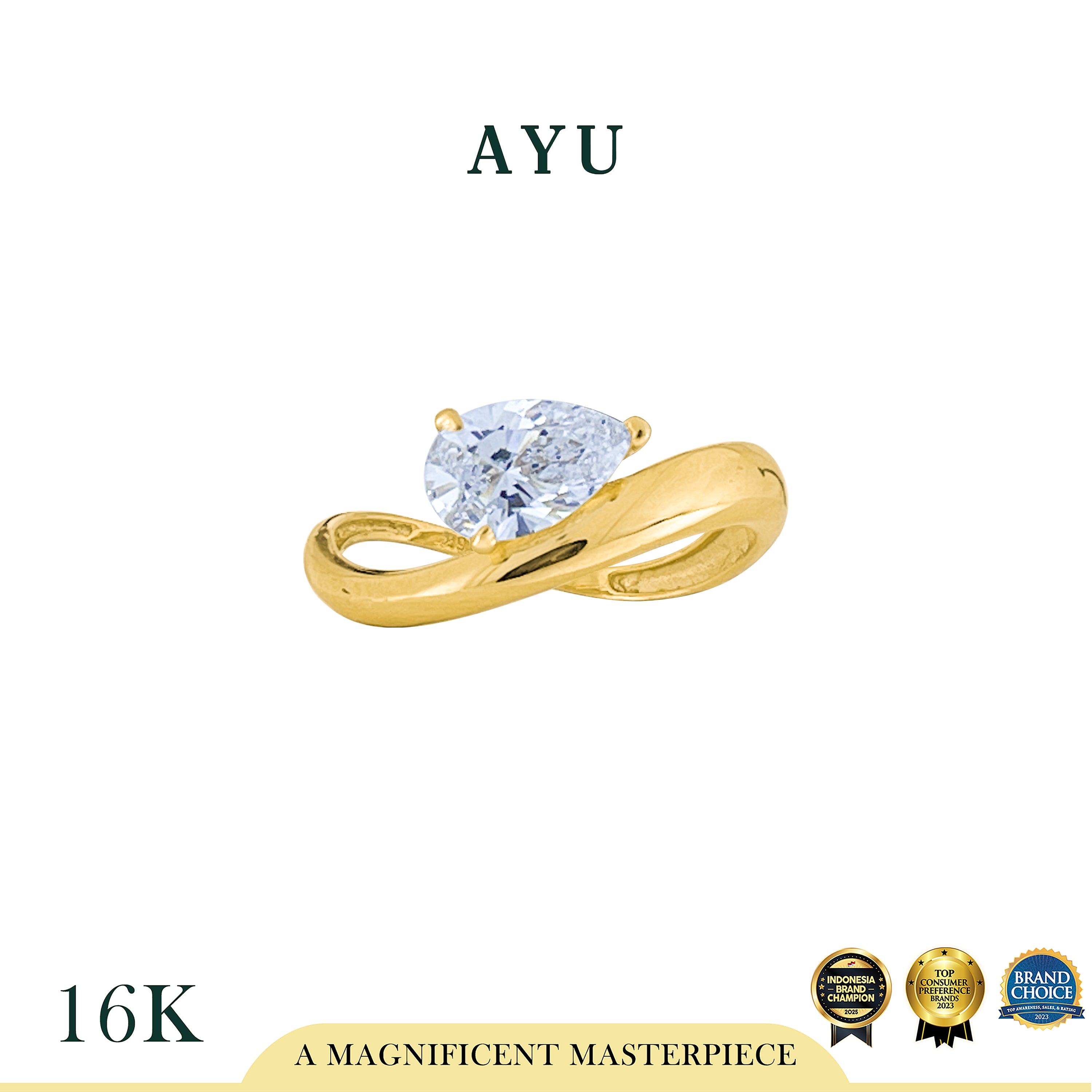 AYU Cincin Emas - Floating Teardrop Ring 16k Yellow Gold